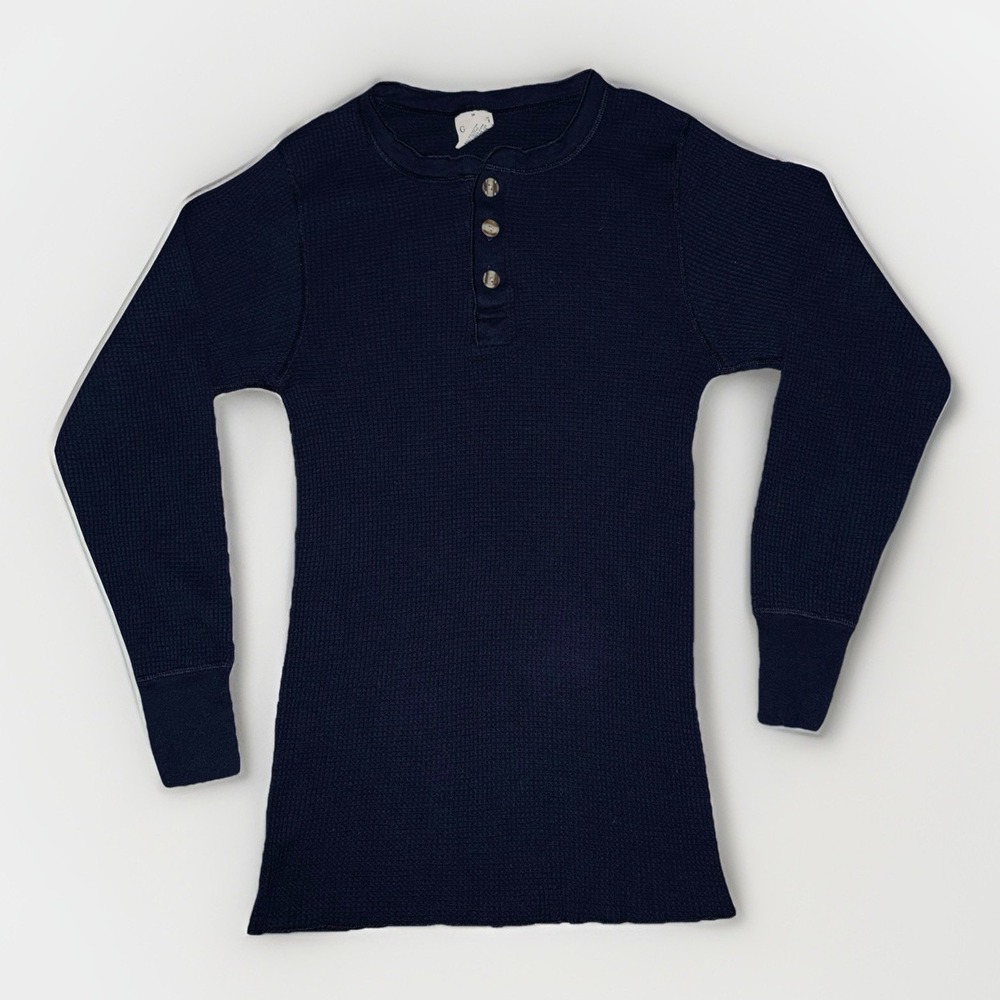 VTG 90's Greatland‎ Apparel Medium Navy Blue Waffle Knit Thermal Grunge Henley